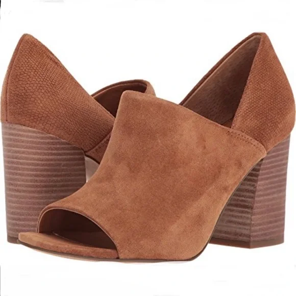 Anthropologie Franco Sarto Ellison Leather Suede Mules Shooties Block Heels - Picture 1 of 11